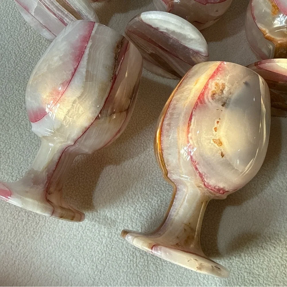 Vintage Pink, White and Gold Swirl Onyx Goblet Set - 5 Pieces marble onyx